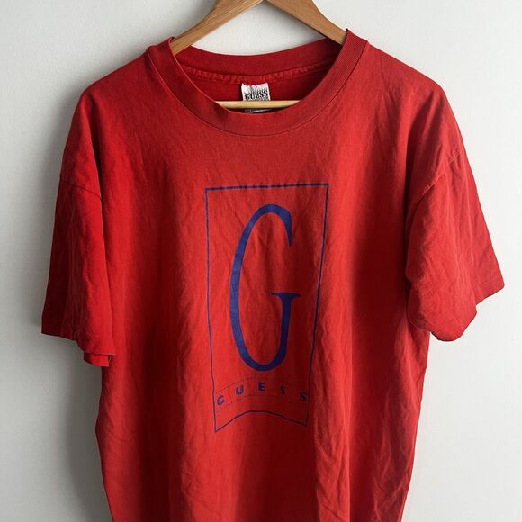 Vintage Guess TShirt One Size Tee Spell Out Single Stitch Made In USA Red Unisex - Picture 5 of 6